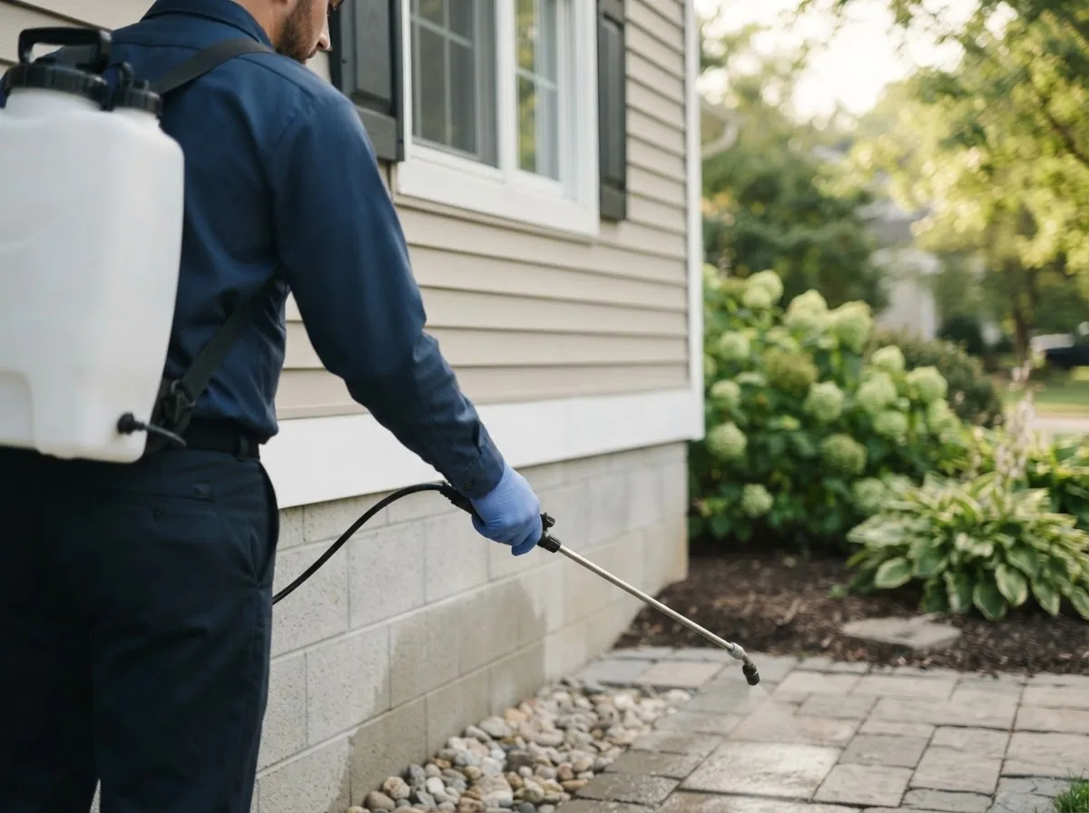 Pest control technician inspecting a home in Marshfield, MA